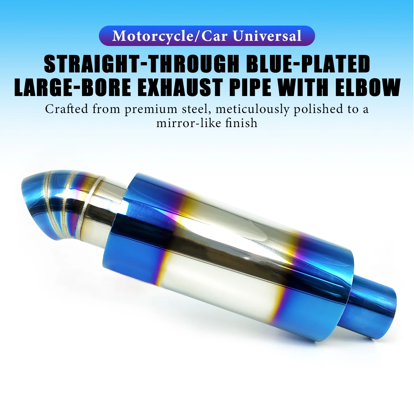 

Stainless Steel Motorcycle Exhaust Muffler Tip Curved End Pipe Blue Electroplating 51/63mm Interface Universal Auto Tail Throat