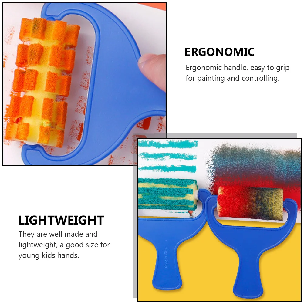 

2Sets Sponge Painting Rollers Kids Painting Tools Easy Grip Drawing Brushes Art Supplies for Children Sponge Roller