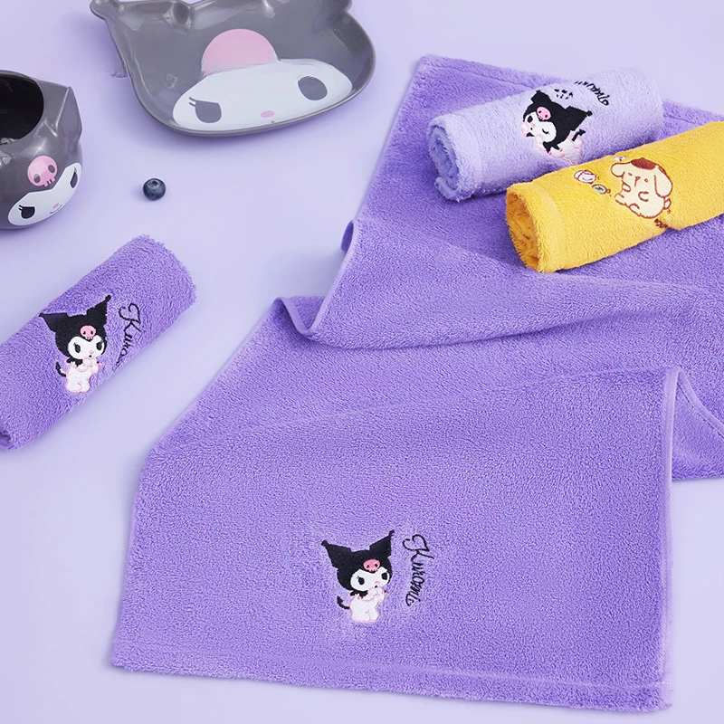 New Arrival Sanrio Kuromi Cartoon Anime para ręcznik do twarzy pompon Purin czysta bawełna szybkoschnący ręcznie haftowany ręcznik do twarzy prezent