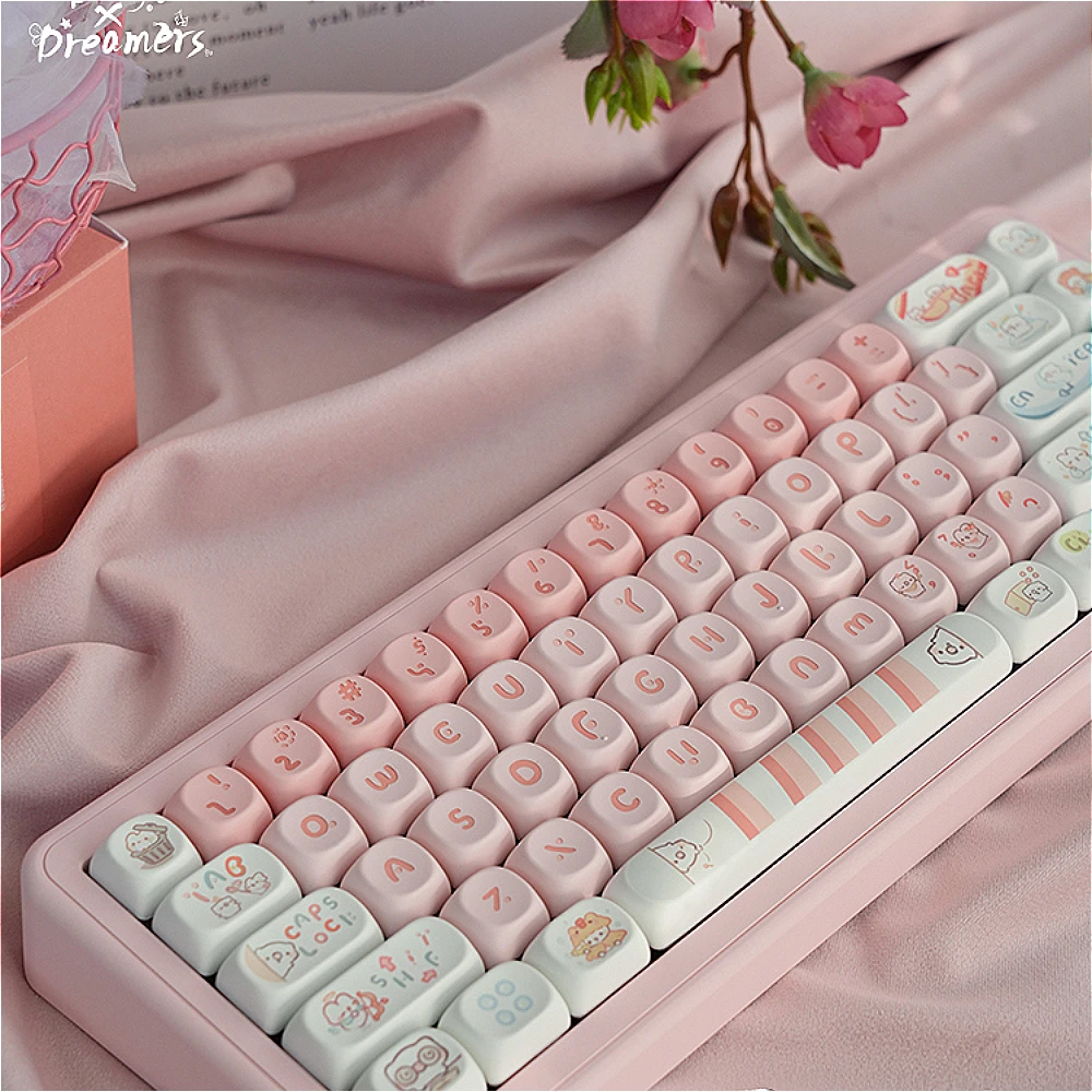 Teclado mecânico sublimado personalizado, linda aliança Keycap, Moa PBT, rosa DIY, desenhos animados brancos Keycaps, 145-chaves