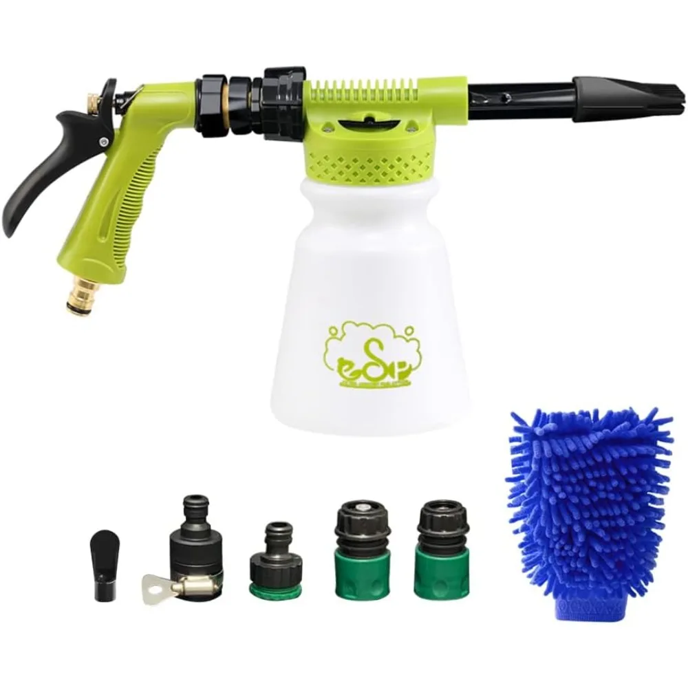 

ESP Car Wash Foam Gun for Garden Hose Adjustable Hose Wash Sprayer Thick Filtration with Metal Handle Washing Mitts 6 Levels of