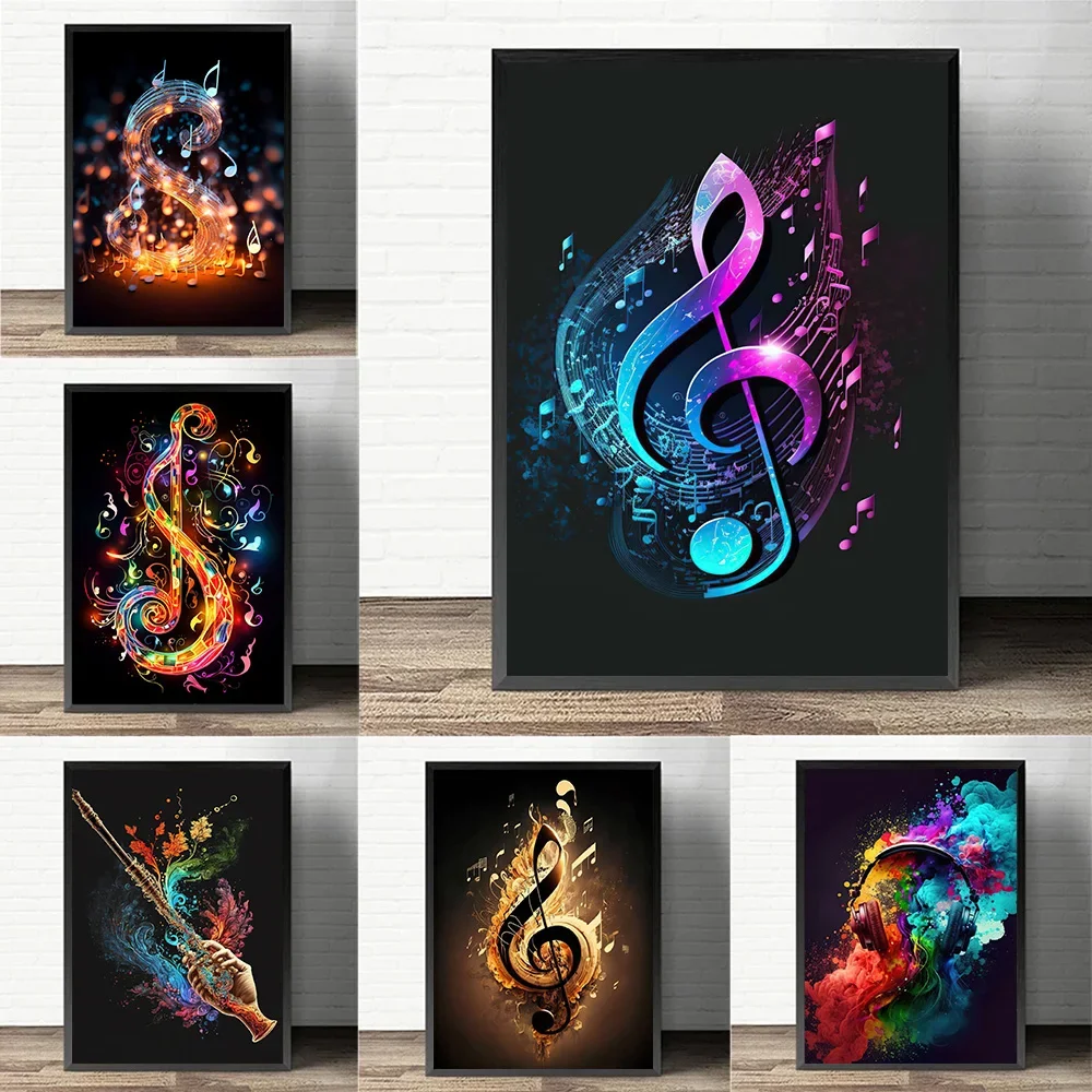 Impresiones de carteles de notas musicales coloridas, decoración del hogar para sala de estar, instrumentos musicales abstractos, pintura en lienzo, Cuadros artísticos de pared, regalo