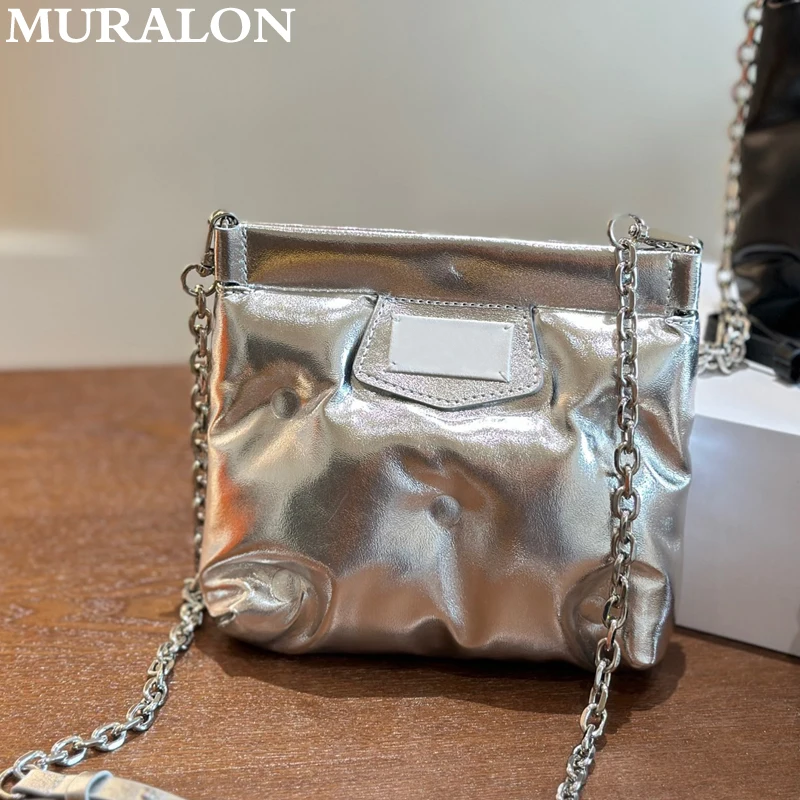 Women\'s Genuine Leather Small Bag Niche Slanting Clouds Bag Soft Sheepskin Casual Handbag Premium Texture Chain Mini Square Bag