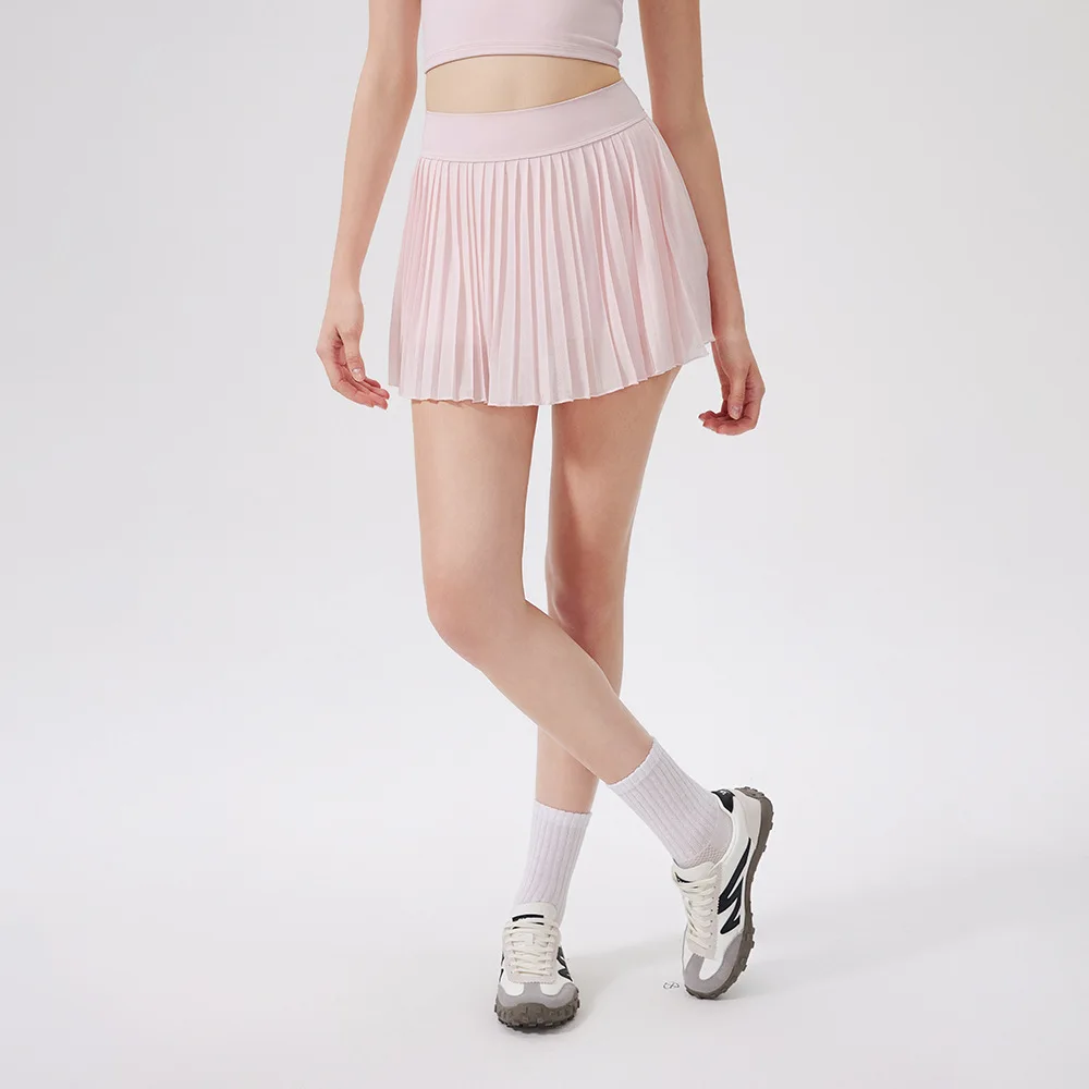 

Elastic high waist slimming yoga short skirt lined with a light strip pocket for casual wear, pleated skirt for outerwear