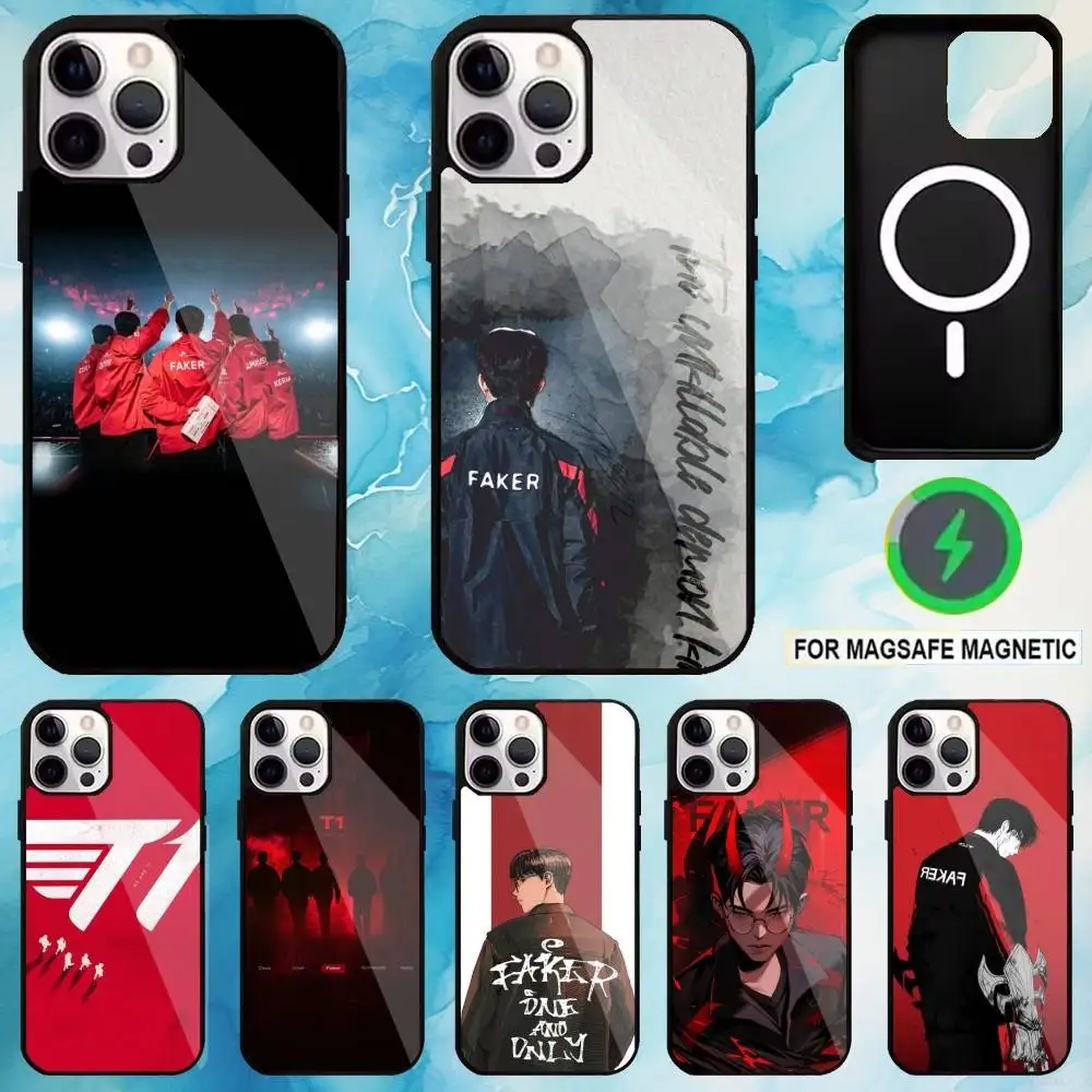 Funda de teléfono SKT T1 Faker L-LOL para iPhone17,16,15,14,13,12,11 Plus,Pro Max carga inalámbrica magnética Magsafe
