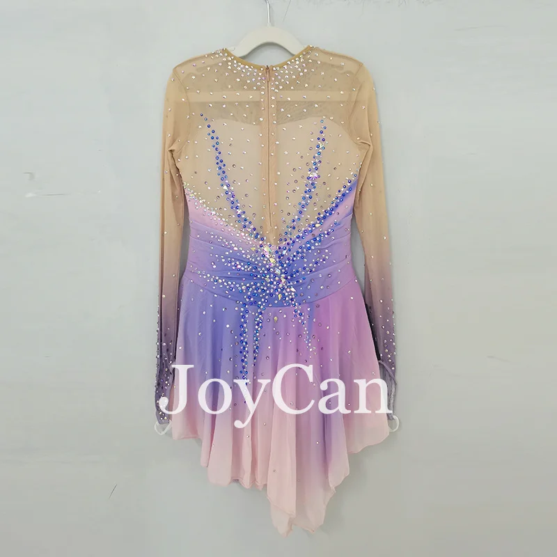 JoyCan Ice Figure  Skating  Dress Girls PInk Spandex Stretchy Competition Dance Wear Customized