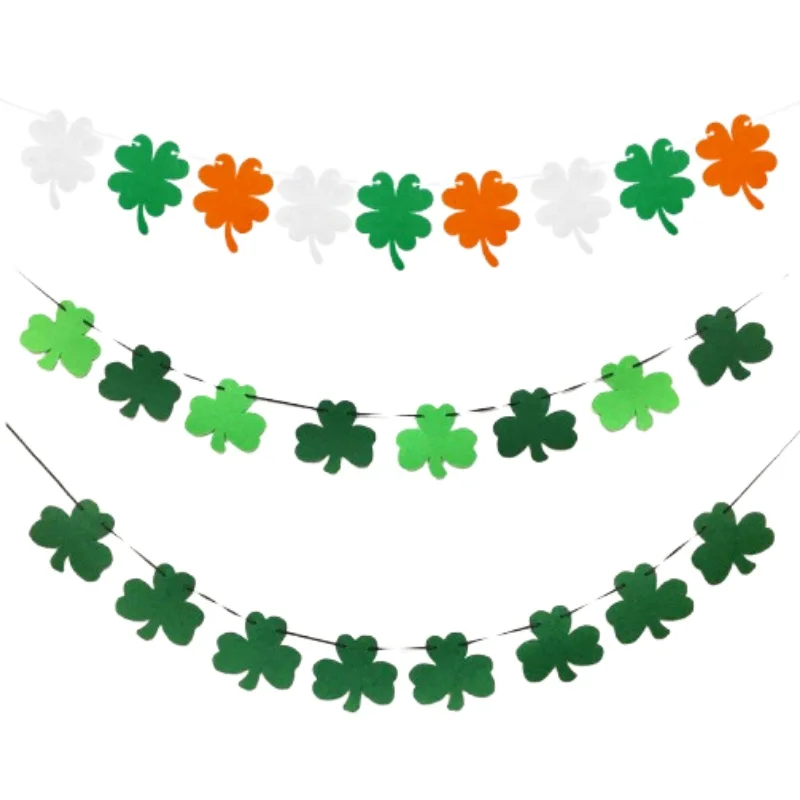 Yonca Dört Yapraklı Yonca Dize Afiş Aziz Patrick Günü Süslemeleri Için Kiraz Kuşu Garland St Paddy's Dekor ﻿