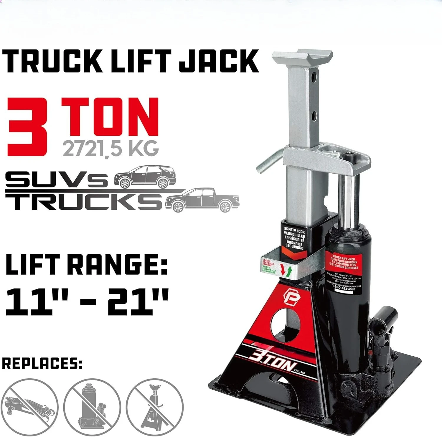 

3 Ton, Bottle Jack and Jack Stands in One, 6000 Pound All-in-One Car Lift, Heavy Duty Vehicle , 640912