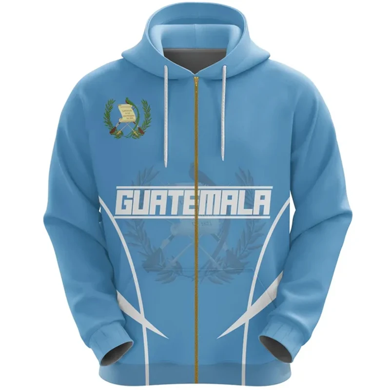 2024 Spring Outdoor Casual Sportswear Hoodies Men Hoodie Guatemalan National Emblem 3D Print Pockets Coat Men Clothing Pullovers