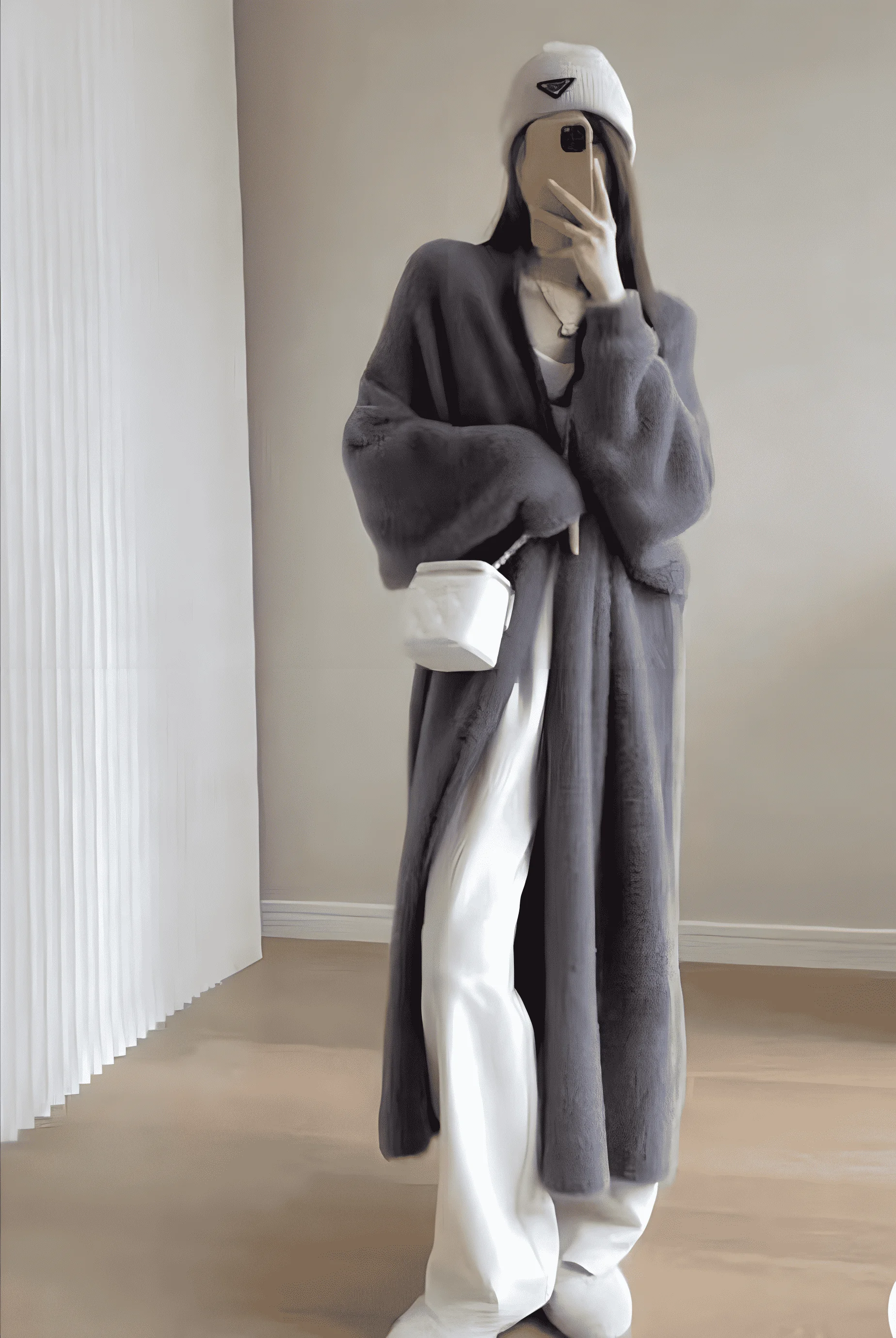 Women\'s autumn and winter imitation mink cashmere long over the knee sweater cardigan Korean style loose thick knit coat