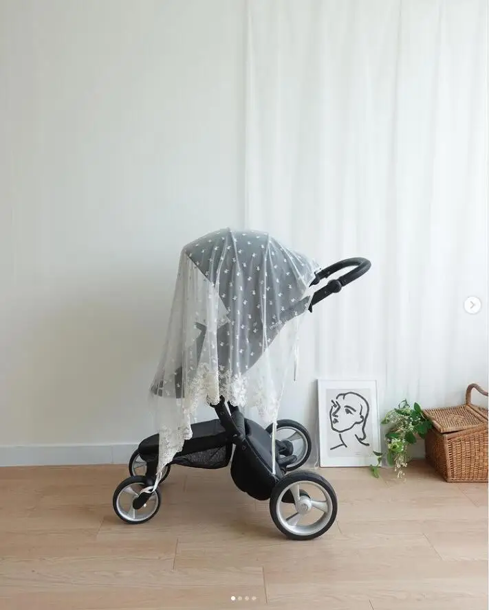 Best Selling Outdoor Use Pushchair Net Baby Car Mosquito Netting Cover With Embroidery Baby Stroller Mosquito Net