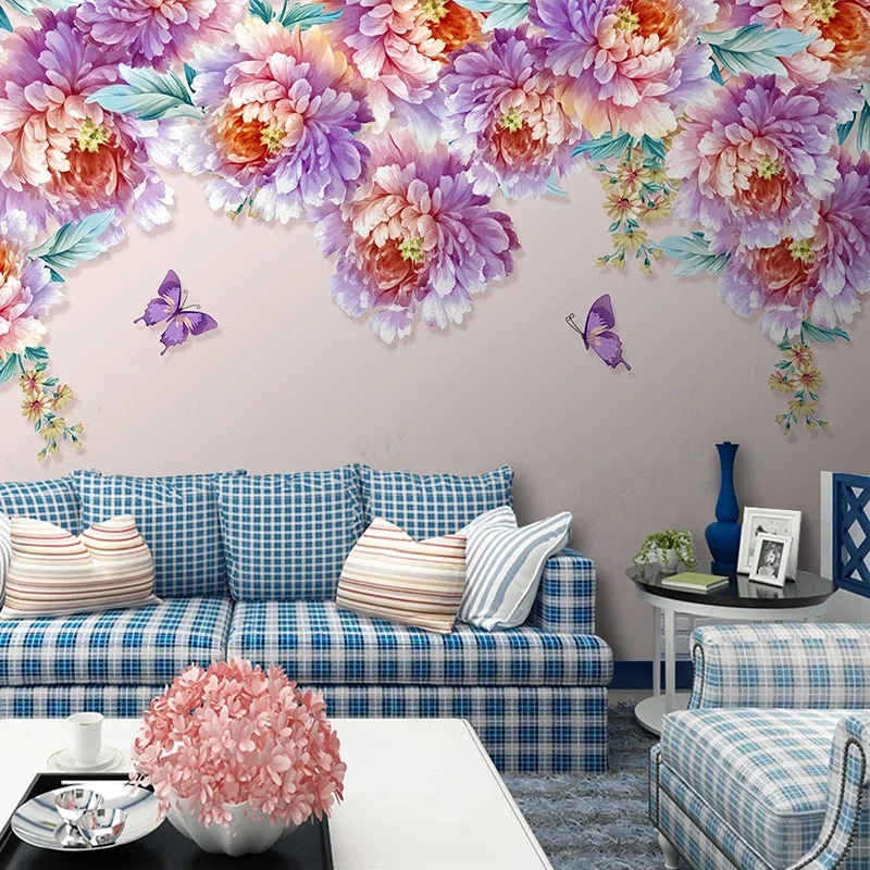 Custom Photo 3D Romantic Hand Painted Floral Flowers Butterfly Mural Papel De Parede 3D Living Room Bedroom Decoration Wallpaper