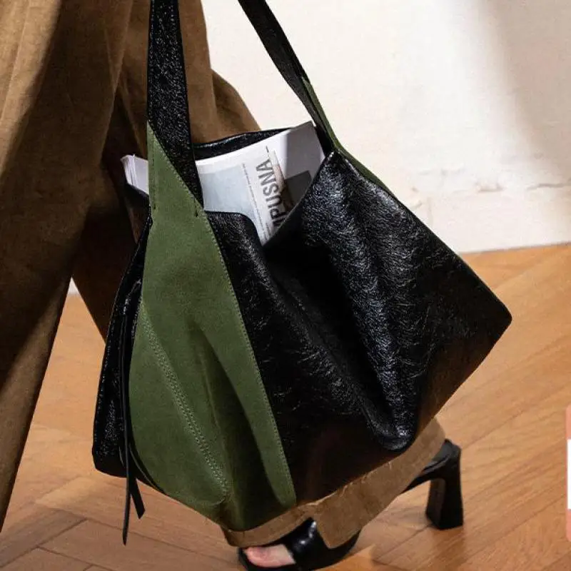 

Light Luxury Fashion Splicing Color Contrast Frosted Suede High-quality Leather Women Bag Simple Casual All-in-one Shoulder Bag