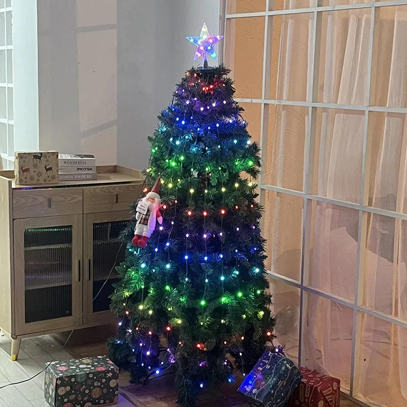 Happy Christmas LED Light String Ring Atmosphere Christmas Tree Star Top Decorative Lamp Christmas Happy Holiday Lighting String