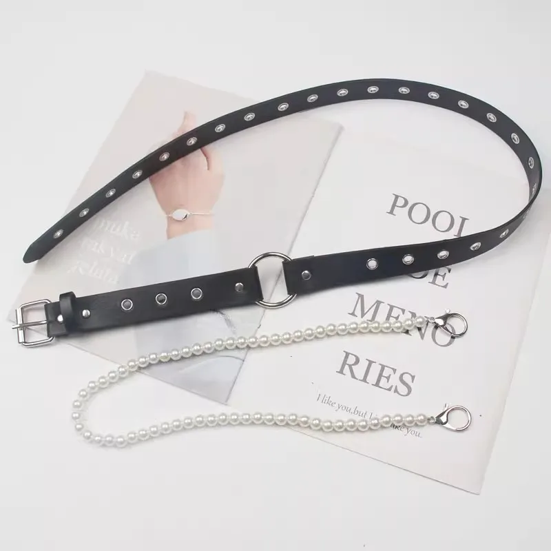 여성 패션 PU 가죽 진주 체인 코르셋 여성 Cummerbund 코트 허리띠 드레스 Decration 와이드 벨트 J1343