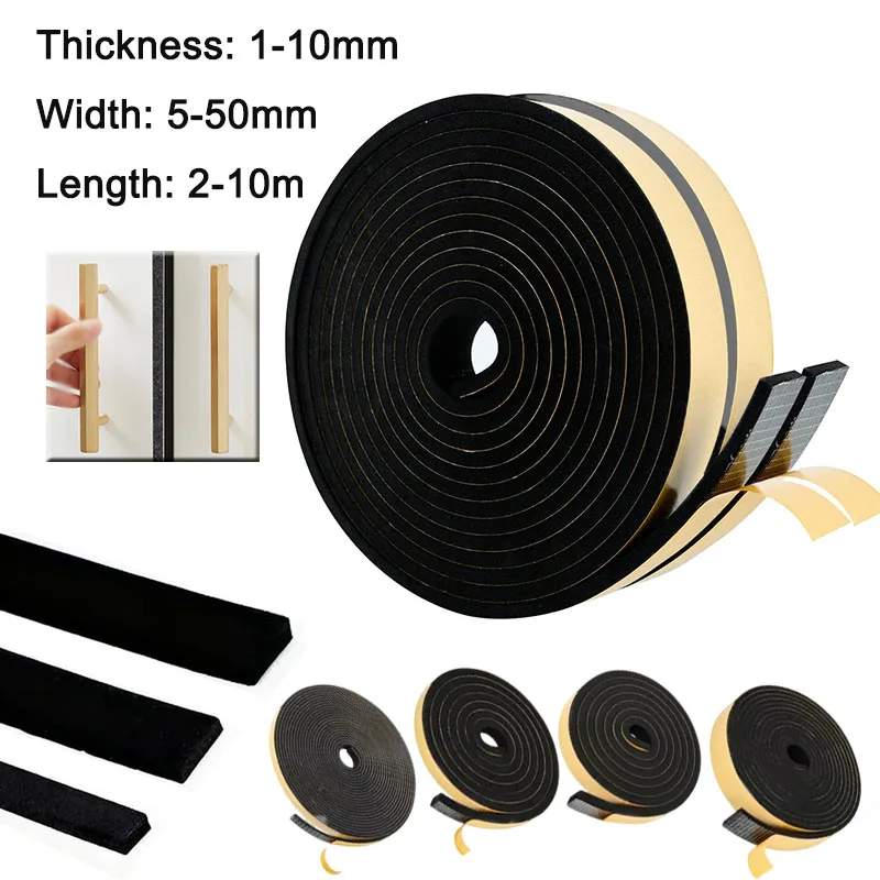 5-50mm Rubber Self Adhesive Sponge Seal Strip Single Sided Adhesive EVA Black Foam Anti-collision Seal Gasket 1-10mm Thickness