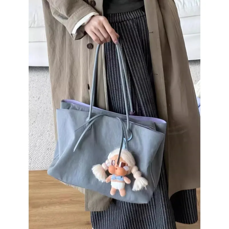 New Korean-style grey and yellow color-blockingmulti-compartment large capacity tote bag versatilecommuting handbag shoulder bag
