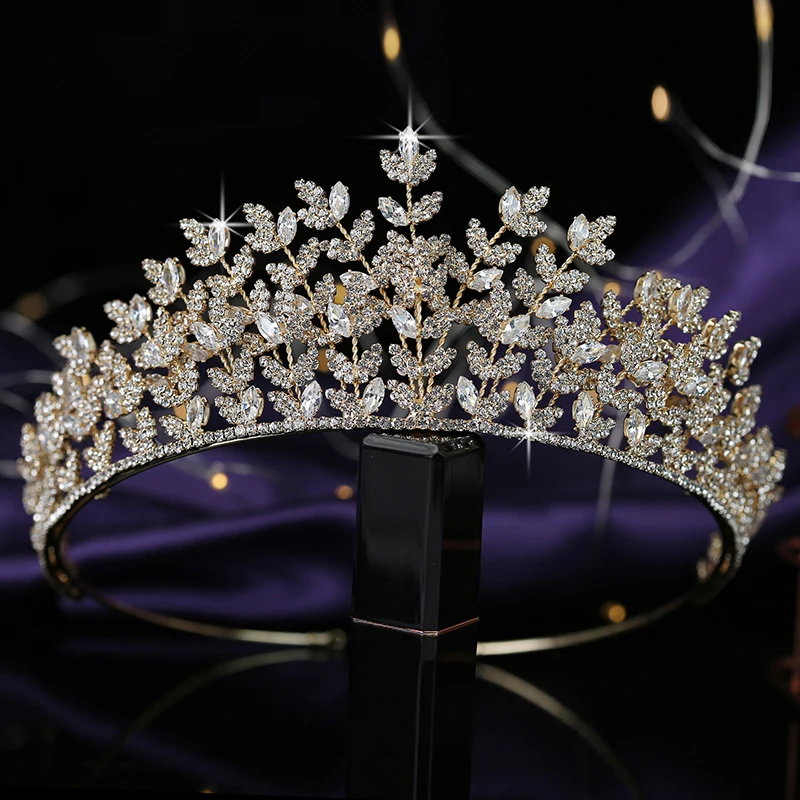 Crown HADIYANA  Trendy Leaves Design Girl Gift Wedding Bridal Hair Jewelry Party Tiaras And Crowns Zircon BC5437 Corona Princess