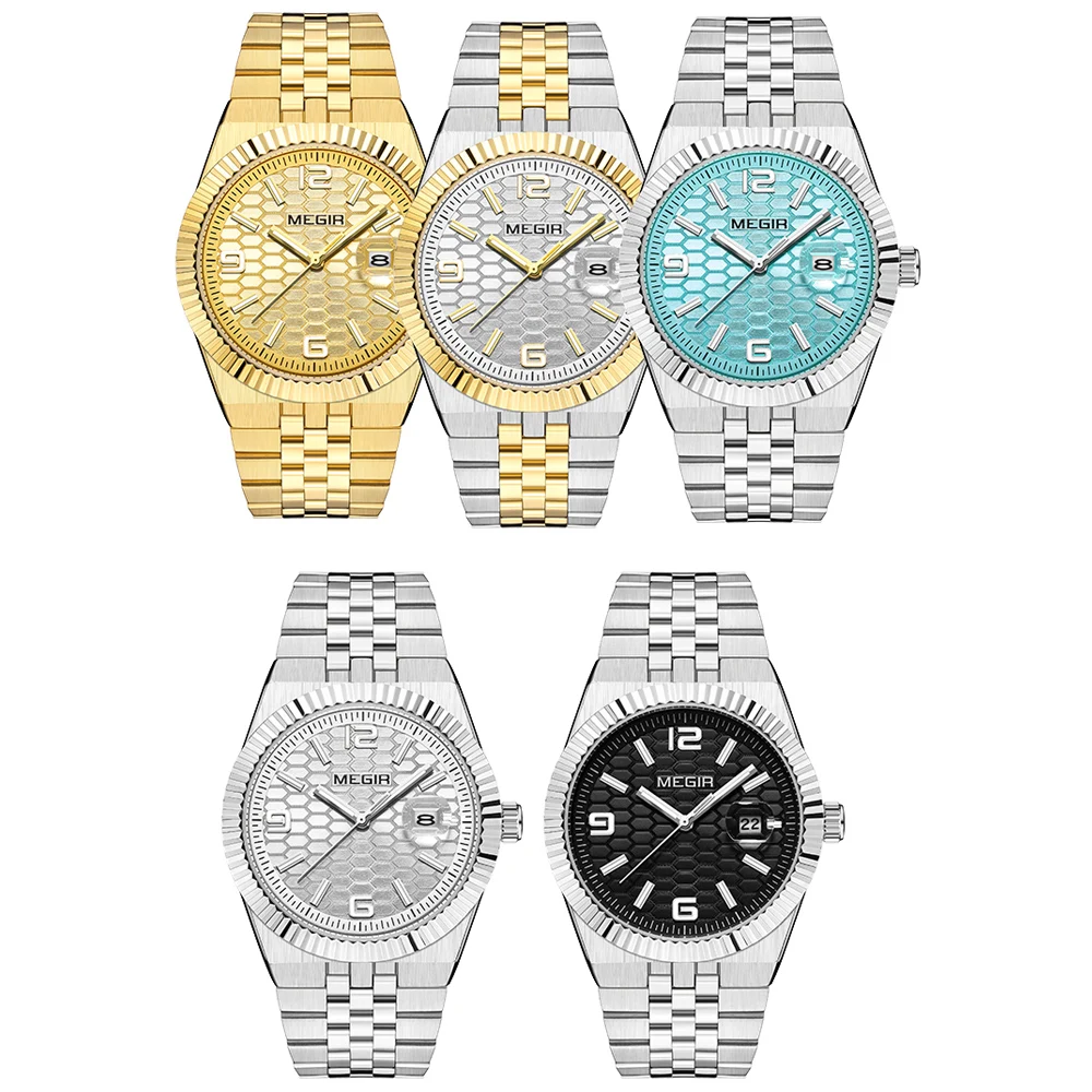 MEGIR New Men Watches Luxury Top Brand Business Waterproof Quartz Watch for Man Stainless Steel Luminous Male Date Wristwatch