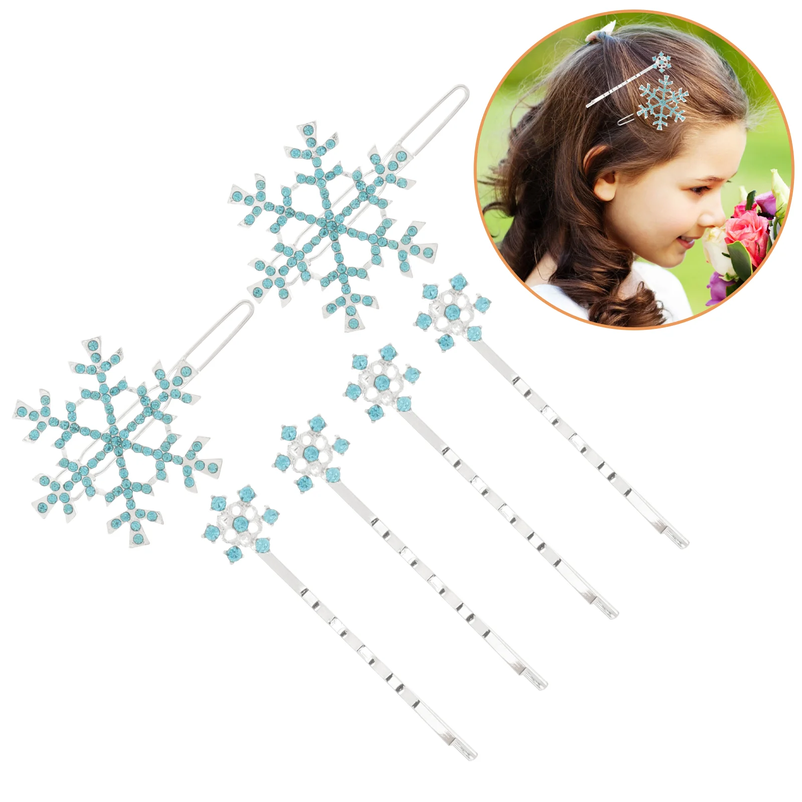 

6 Pcs Kid Hair Accessories Kids Clips for Girls Rhinestone Hairpin Decor Bobby Pins Barrettes Snowflake