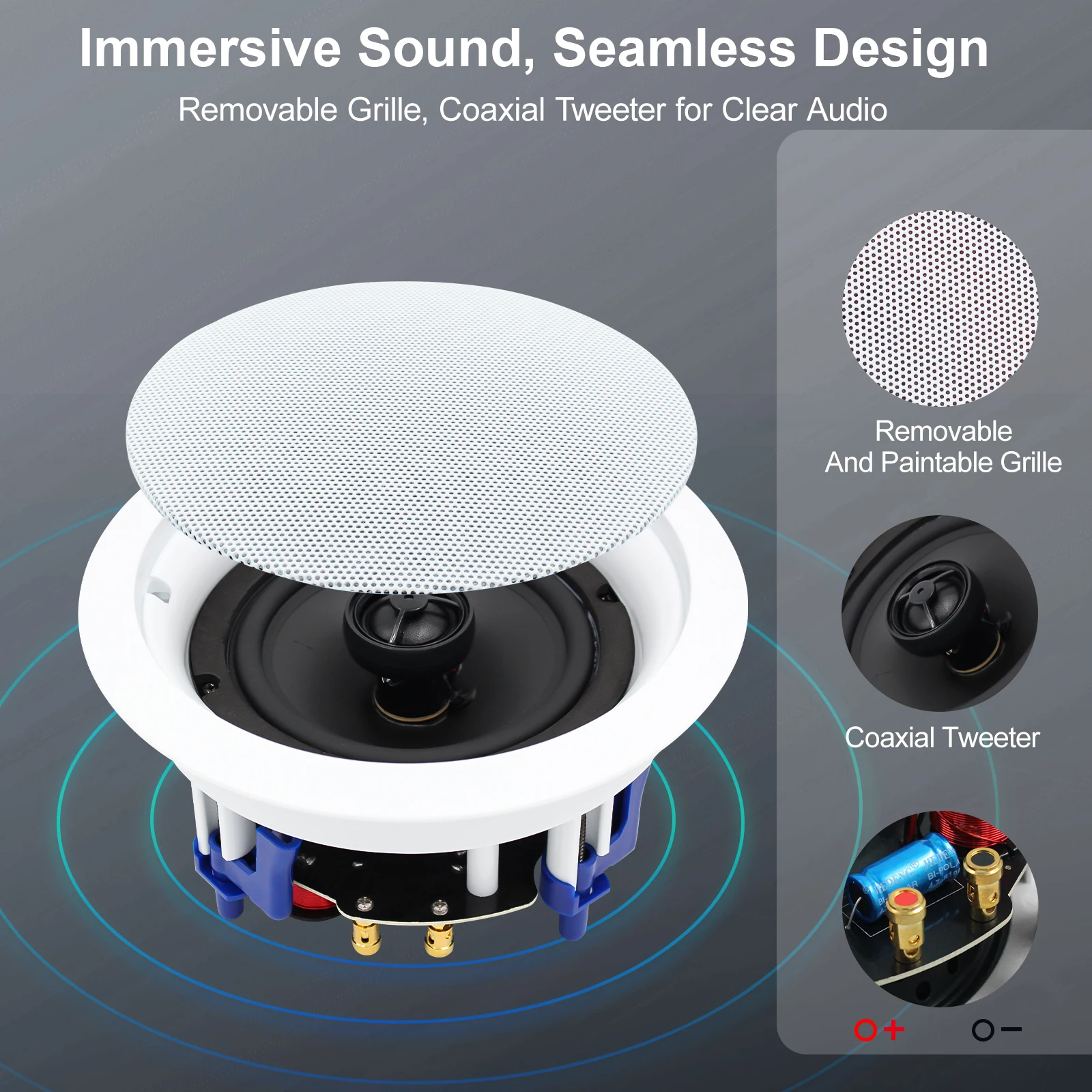 STUDIOFINIX 2PC 300W 5.25'' Home Bluetooth Amplifier Background Music System In-Wall Amp Ceiling Speaker Bathroom PA System