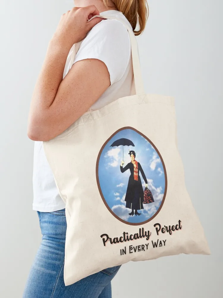 

Practically Perfect in Every Way - Mary Flying Down From the Sky (Black Letters) Tote Bag Women's handbag Reusable bags