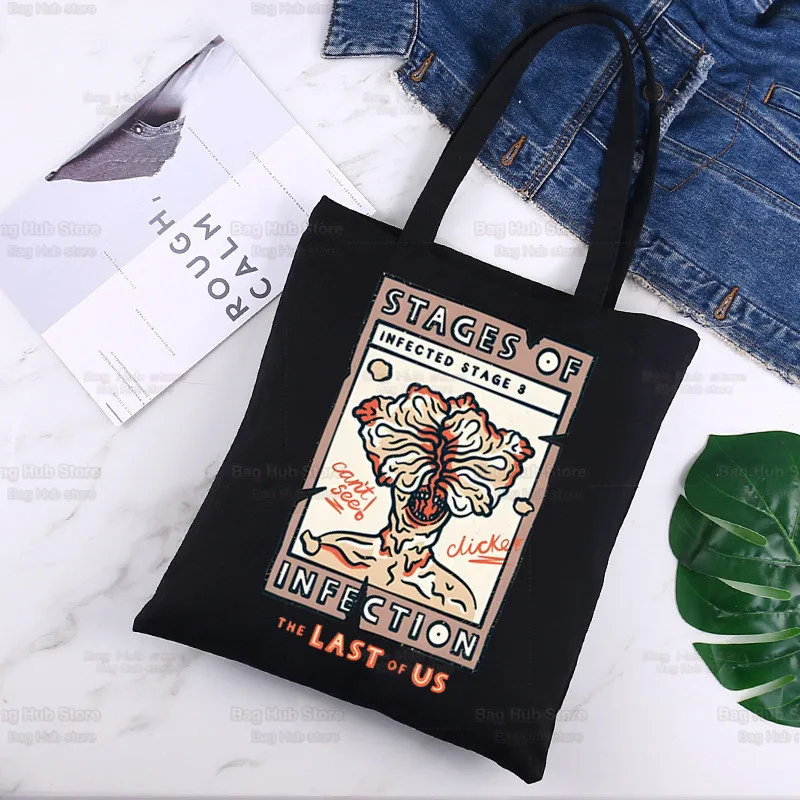 The Last of Us Joel Ellie Canvas Black Shopping Firefly Tote Bag Reusable Infected Stage 3 Shoulder Book Bag Fireflies Handbag