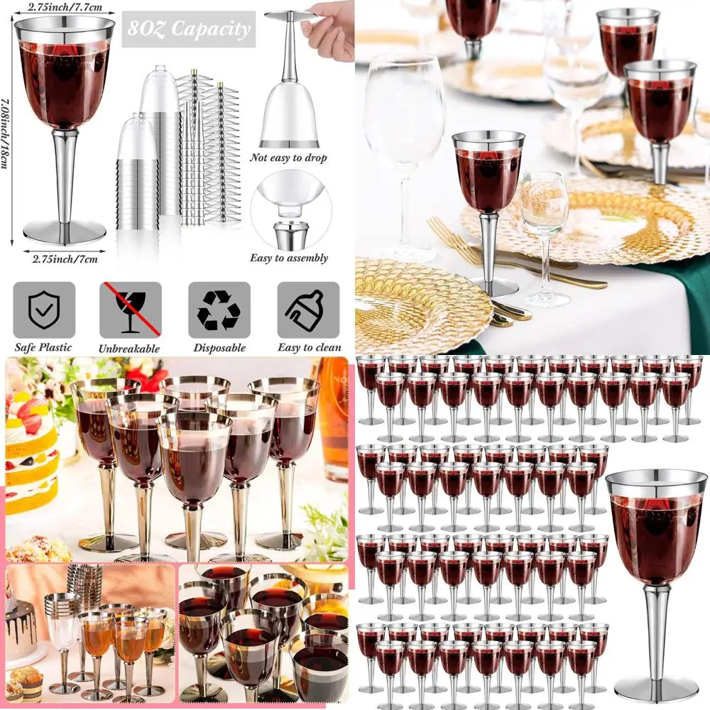 

8 Oz Clear Stemmed Plastic Wine Glasses, Bulk Pack for Elegant Parties, Weddings & Special Events