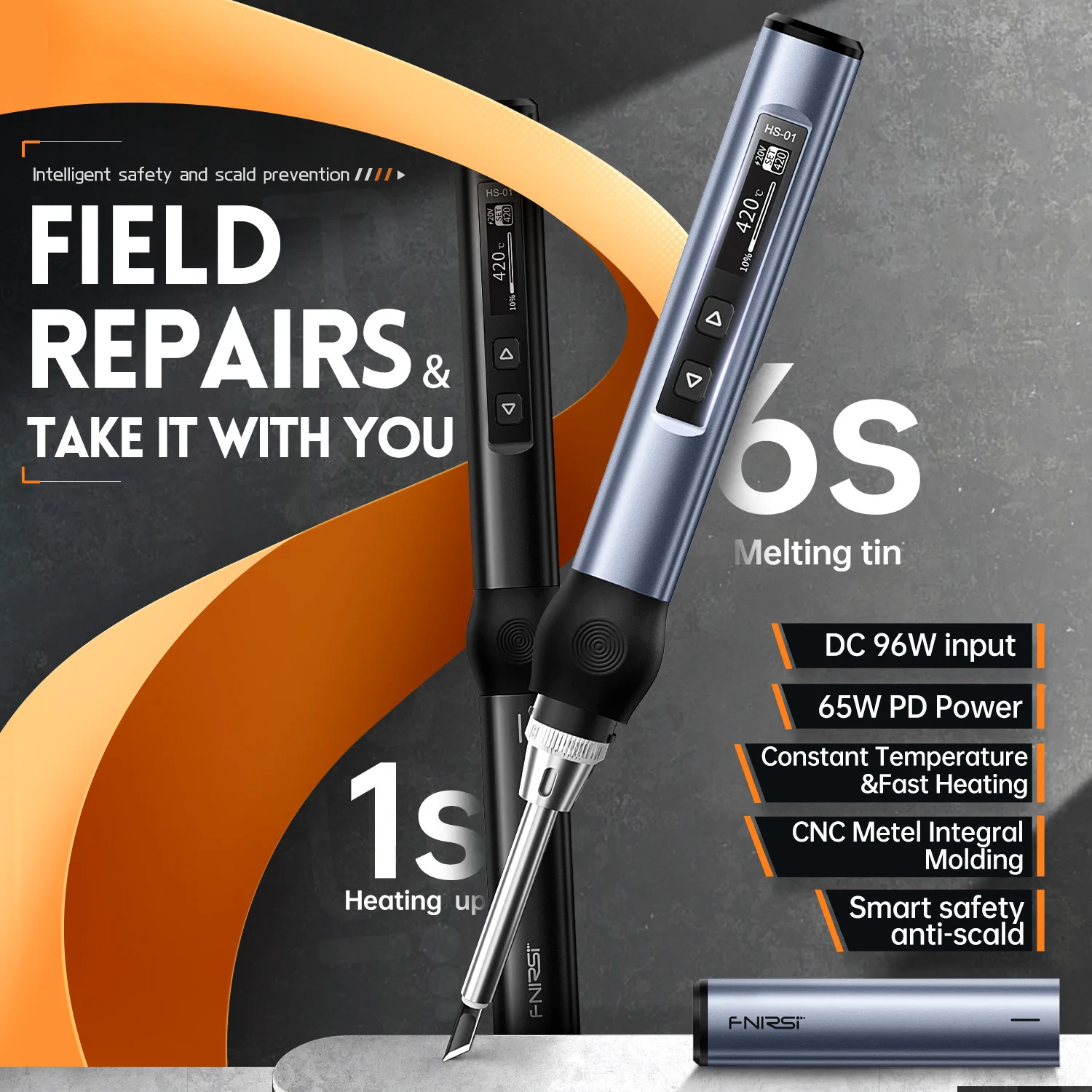 FNIRSI HS01 Smart Soldering Iron T65-BC2 PD 65W Adjustable Temperature Portable Electric Soldering Station Welding Tools