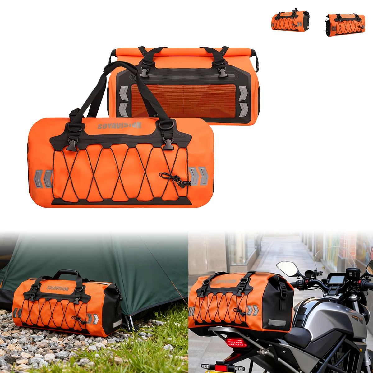 

Motorcycle Tail Dry Bag 60L Orange Waterproof Duffle Bag for Travel Adventure Dirt Bike Gear Saddle and Back Seat Motor Luggage