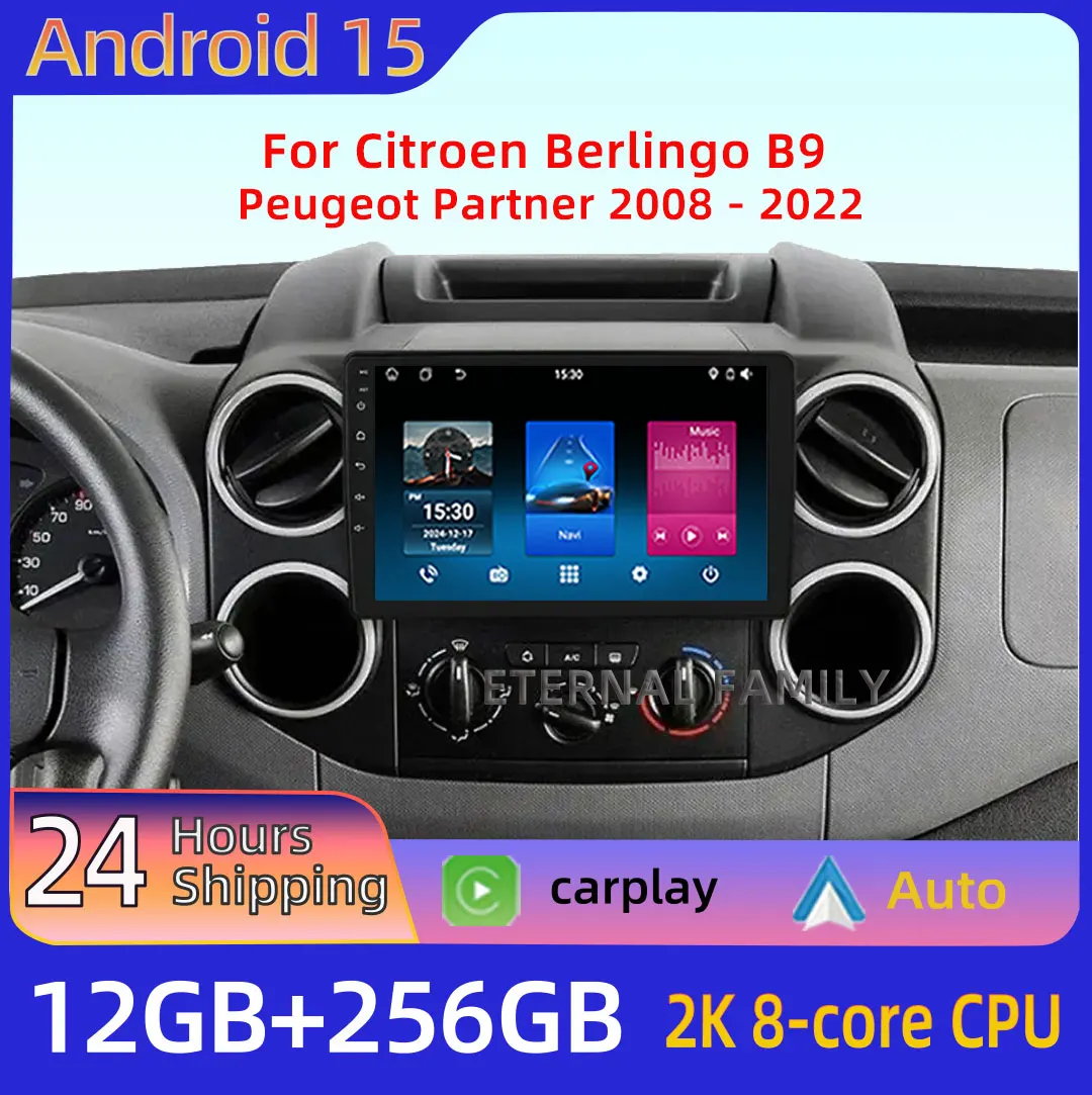 

Android 15 car radio For Citroen Berlingo B9 Peugeot Partner 2008-2022 GPS Video Autoradio Navigation Stereo Radio 5G DVD BT 4G