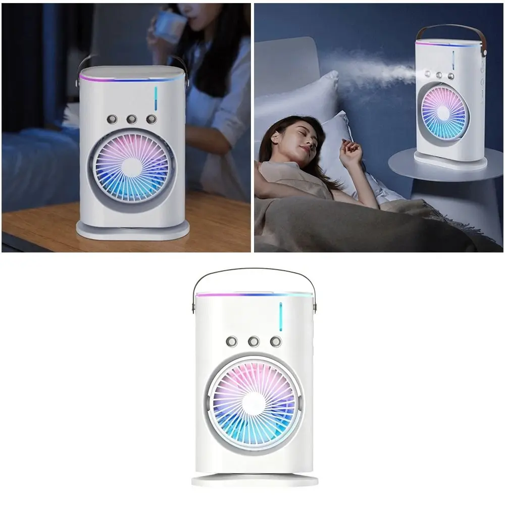 USB-Aufladbarer Luftkühler mit Farbigen Lichtern, Tragbarer Zirkulationsventilator, Wassersprüh-Befeuchtungs-Luftkühler, Ventilator für Büro – Detail 9