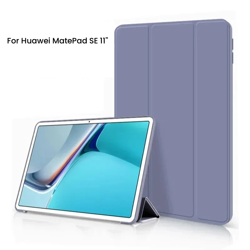 For Huawei MatePad SE 11 Case 2024 Soft Silicone PU Leather Tri-Folding Stand Funda for Huawei MatePad SE 11'' Tablet Cover