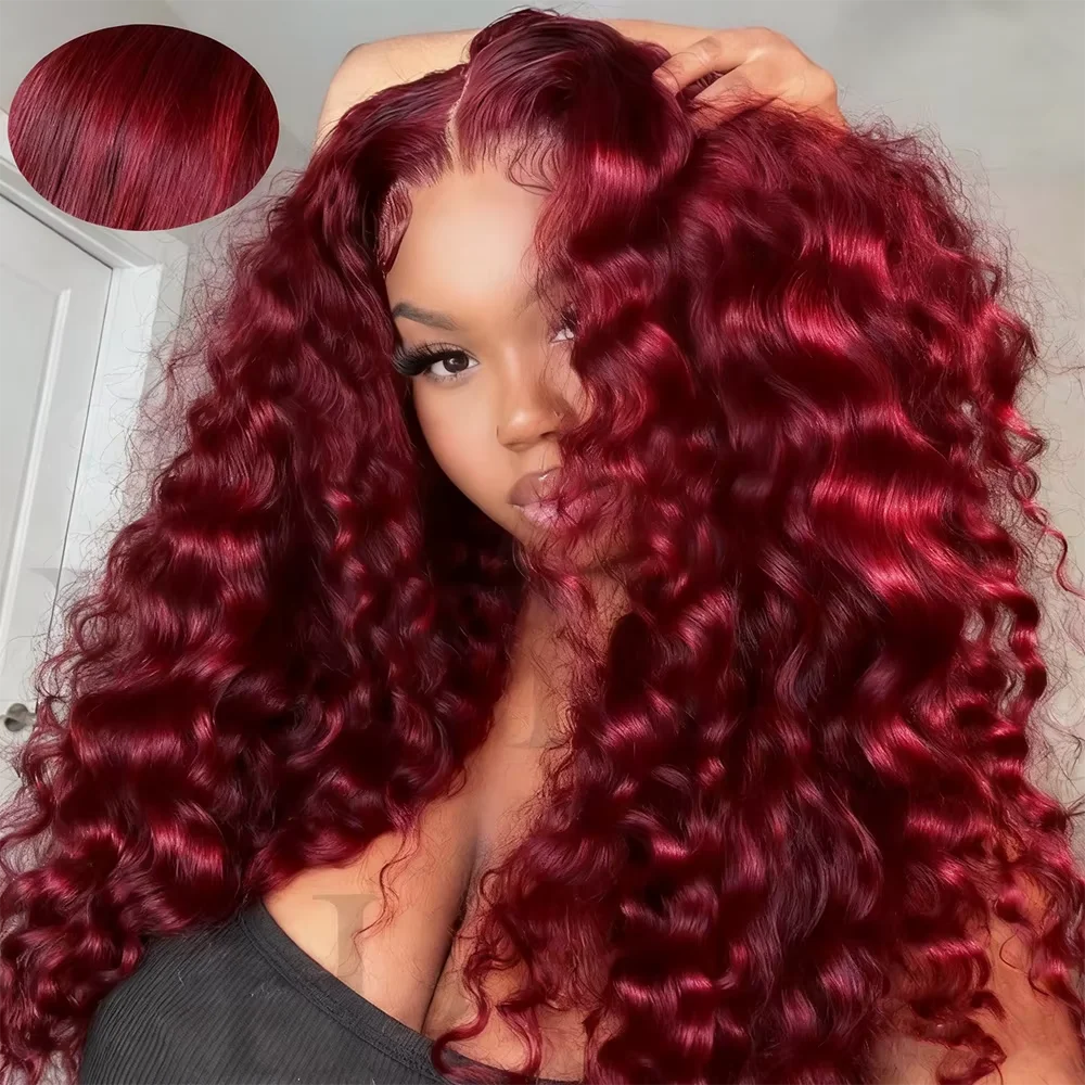 Diepe golf # 99J Bordeaux 13x6 HD Kant Frontale Pruik Menselijk Haar 13x4 Krullend Transparant Kant Voor Pruik Braziliaanse Menselijk Haar Pruik