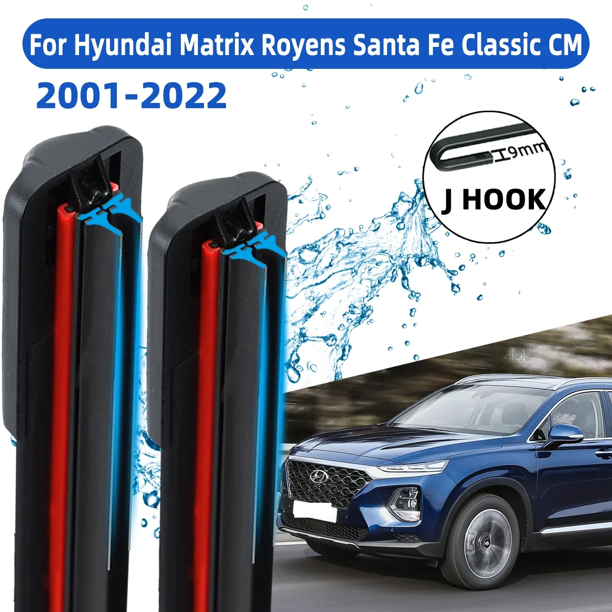 

Front Wiper Accessorie Double Rubber Car Wipers for Hyundai Matrix Royens Santa Fe Classic MK4 CM MK2 2001-2022 Brushes Upgraded