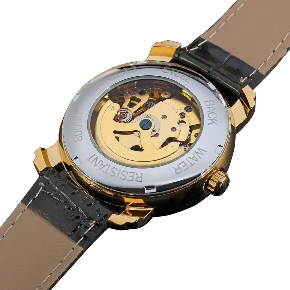 WINNER Jam tangan tahan air kasual modis untuk pria dan wanita, jam tangan casing paduan, jam tangan mekanis otomatis