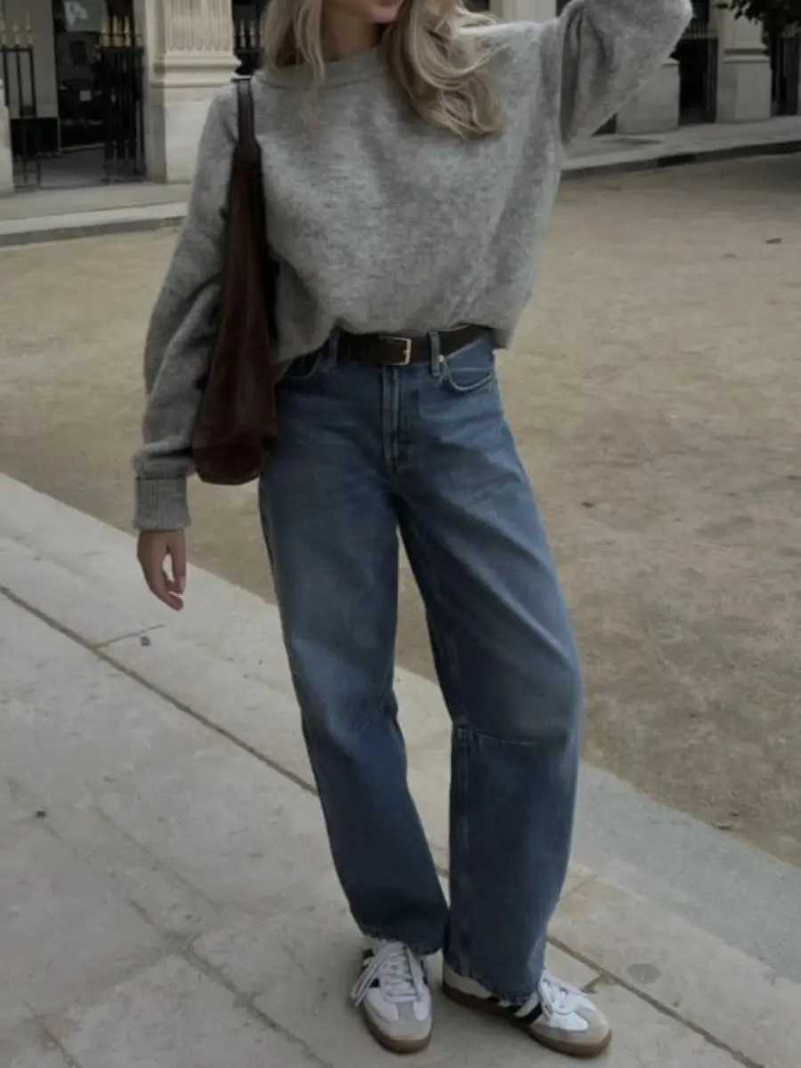 

Женские джинсы из 100% хлопка с высокой талией, свободные женские джинсовые брюки