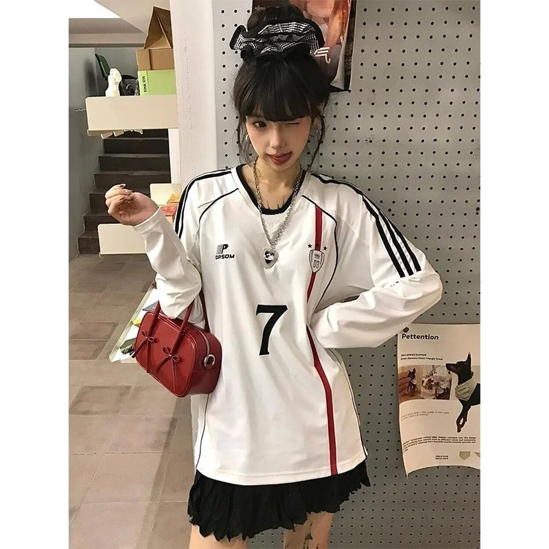 

American Long Sleeve T-shirt Women's Early Spring Autumn Letter 3D Print Sport Loose Couple Quick Dry Top K-POP