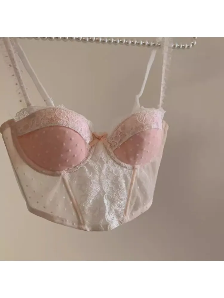 

YUQI Sweet & Sexy French Lace Vest Bra - Retro Lingerie for Girls | Slim Push Up Gather Lace Edge Summer Bralette