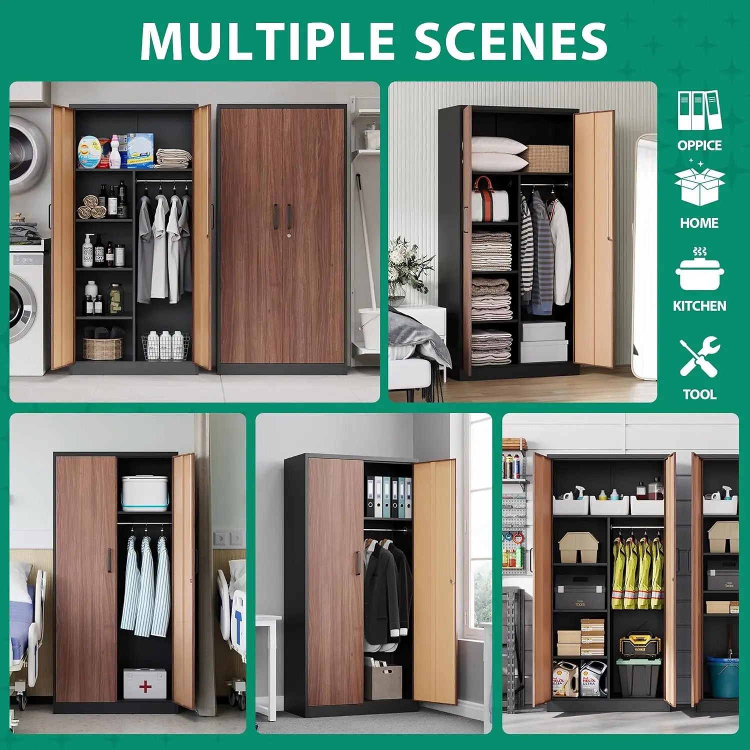 Armadi portaoggetti in metallo, armadietti per dipendenti da 72 pollici, armadio in acciaio con porta con serratura per ufficio, casa, scuola, palestra, reparto antincendio, hotel