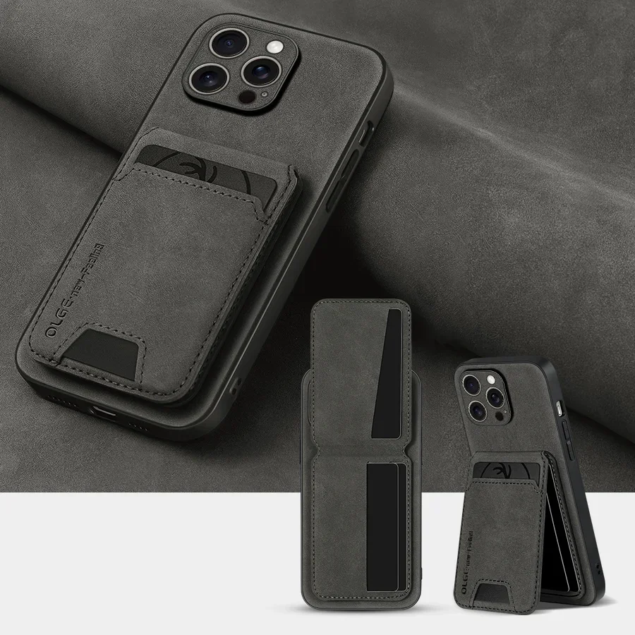 Luxury leather card holder phone case For iPhone 17 16E 16 17 15 14 13 11 Pro max wallet card bag leather shockproof back cover