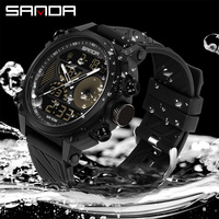 SANDA Trend Men LED Digital Watch Dual-Display Large Dial Military Electronic Clock Waterproof Outdoor Sports Men's Quartz Watch