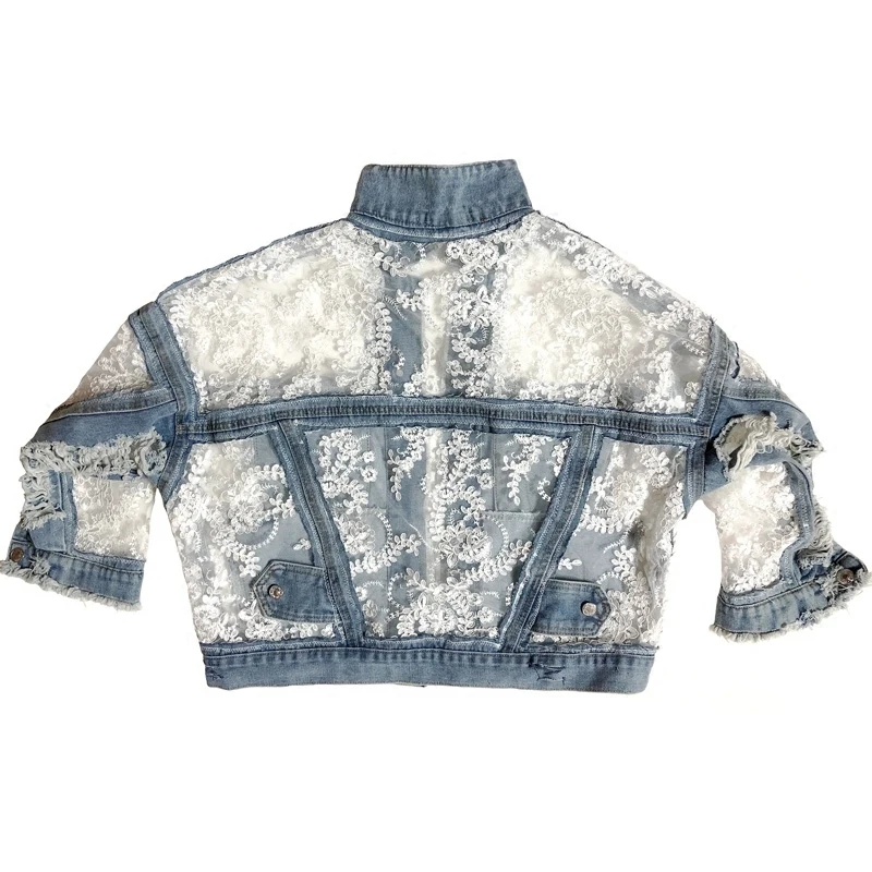 New Patchwork Frayed Edges Hole Denim Jacket