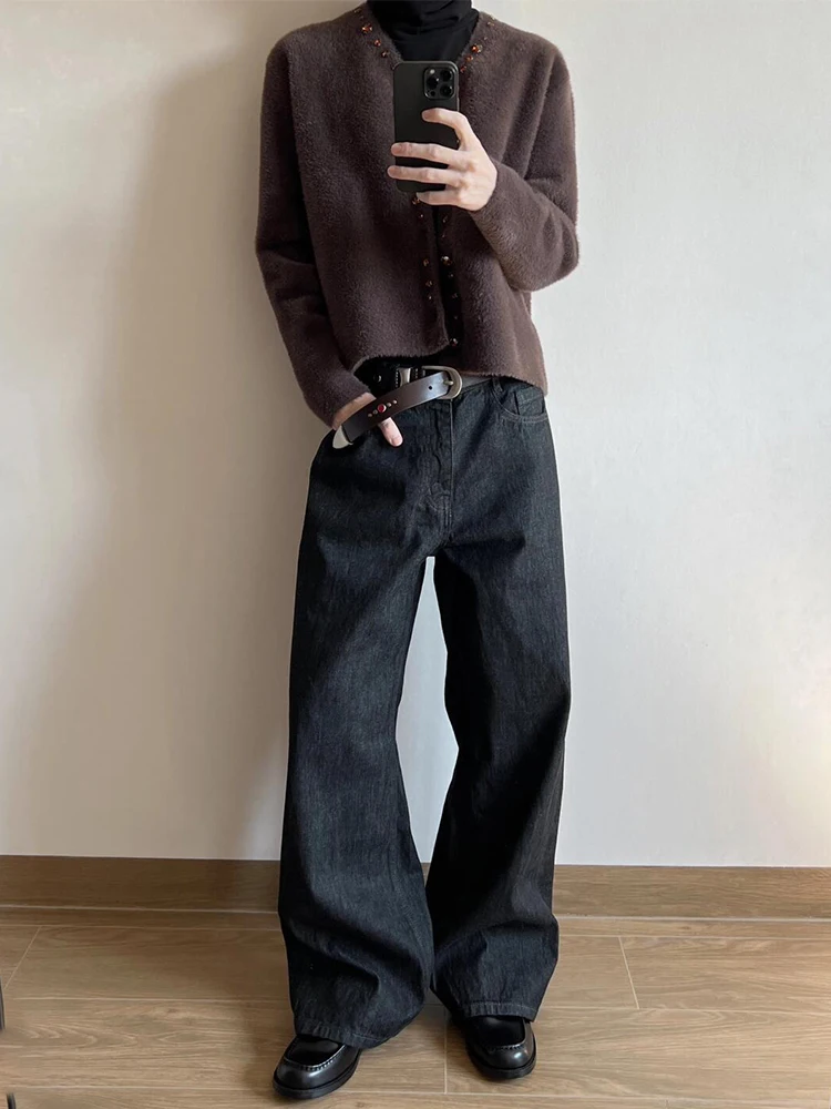 

American Retro Heavyweight Original Denim Jeans Men's Autumn Winter High-End Feeling Draped Knife Pants Slim Straight Micro F...