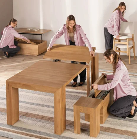 Adjustable Foldable Wooden Extreme Narrow Wall-Adjacent Workbench Conference Table Solid Wood Transformable Extendable Long Tabl