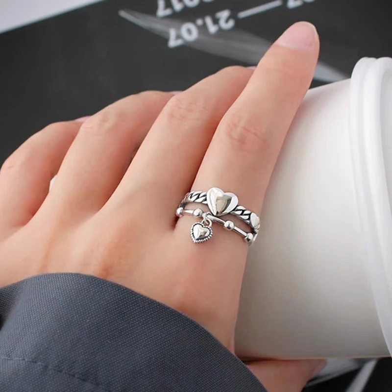 Foxanry Vintage Punk Finger Rings for Women Couples New Fashion Simple LOVE Heart Pendant Geometry Handmade Party Jewelry Gifts