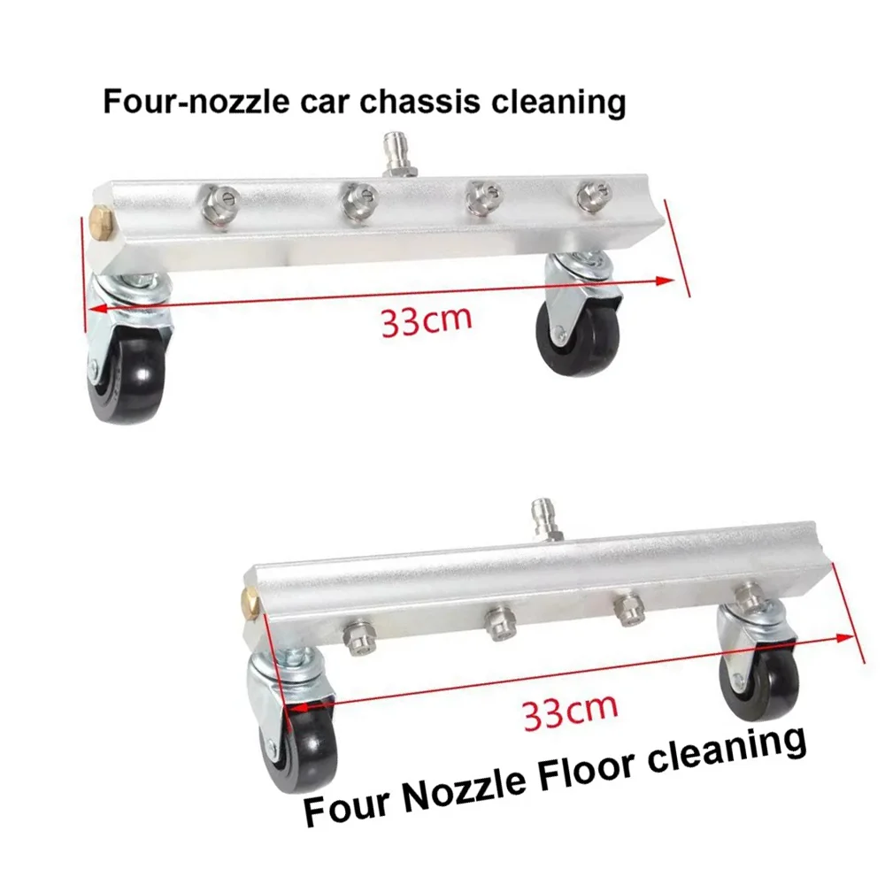 Wheeled Undercarriage Washer 4 Spray Nozzles Pressure Washer Chassis Cleaner 1/4 Quick Plug Car Under Frame Cleaning Accessory