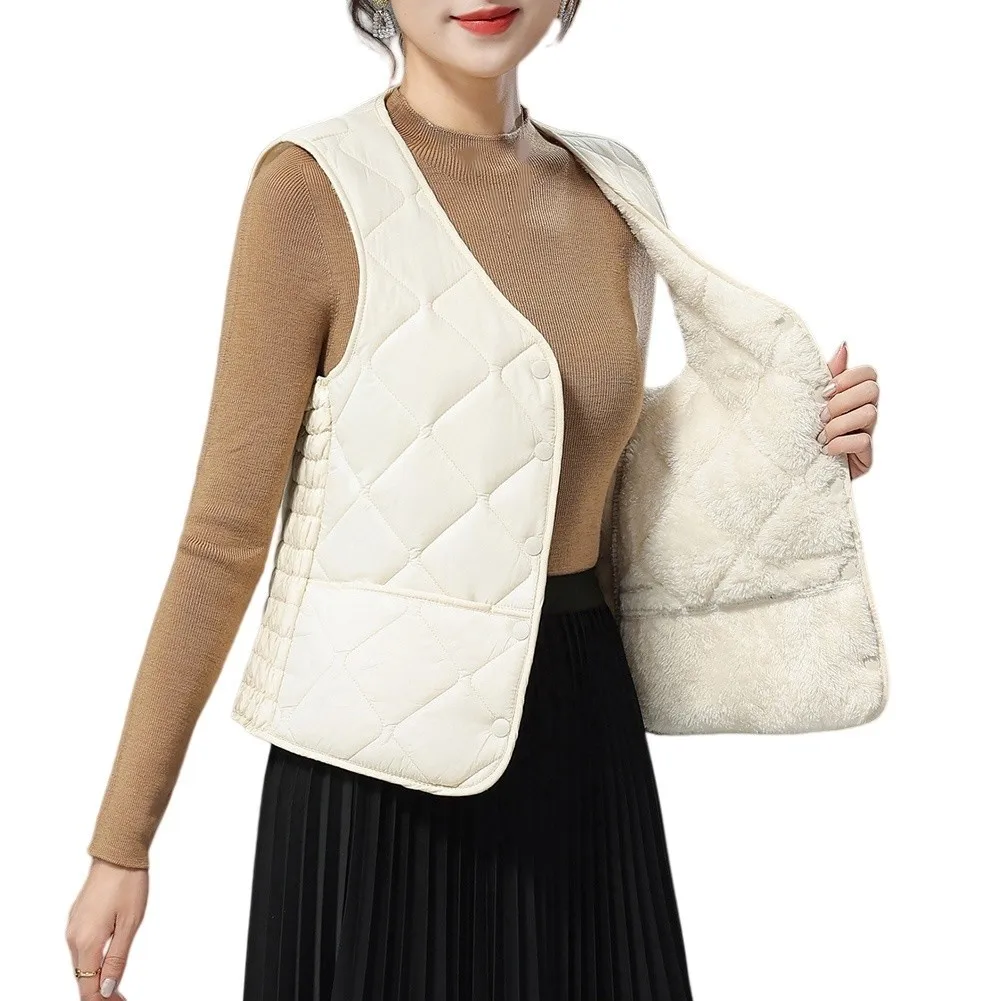 V-Neck Lightweight Cotton Polyester Vest Solid Color Diamond Pattern for Women Summer Beach Holiday Cycling Wear