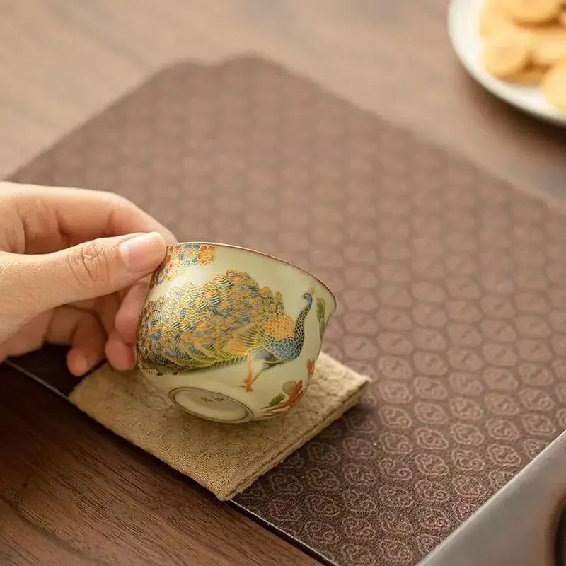 1Pc Jingdezhen Ru Kiln Teacup Ceramic TeaSet Master Cup Guest Cup Opening Film Can Raise TeaCup KungFu TeaSet Coffeeware Teaware