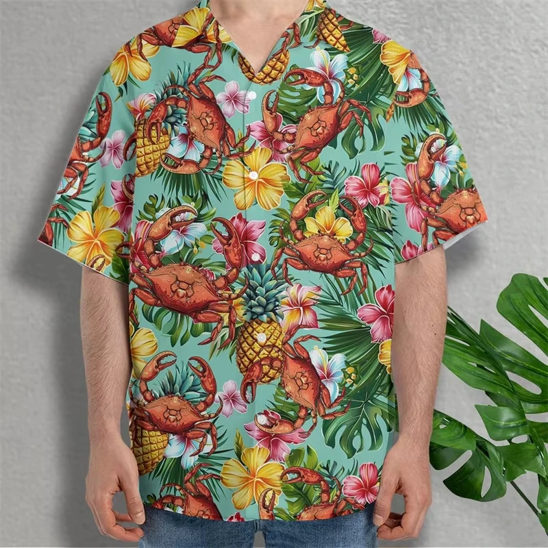 

Newest Summer Retro Hawaiian Beach Shirt For Men 3DPrint Animal Crab Men Holiday Buttonup Blouse Men Hawaiian Short Sleeve Shirt